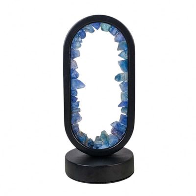 Lumisoul Natural Crystal Raw Stone Oval Ambient Night Light USB Powered Bedside Healing Lamp for Home Decoration (Blue Fluorite (Black Rimmed)