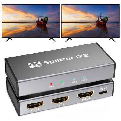 HDMI Splitter 1 in 2 Out, 4K@30Hz HDMI Splitter 1x2 Support 3D 1080P Full HD Compatible with PS5/4/3 Xbox Nintendo Roku HDTV Fire Stick Blu-ray Silver (Only Mirrors Screens)
