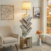 62" Tall Tree bookshelf cabinet with Light, Oval Fabric Lightshade (Gold) view 2