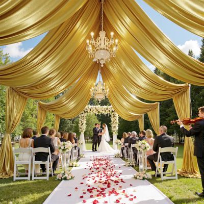 10 Panels 5ft(W) x 20ft(H) Gold Backdrop Curtain for Wedding Parties  20 FT Extra Long Wrinkle Free Shimmer Back Drop Cloth for Valentine's Day, Photography, Birthday, Graduation Background