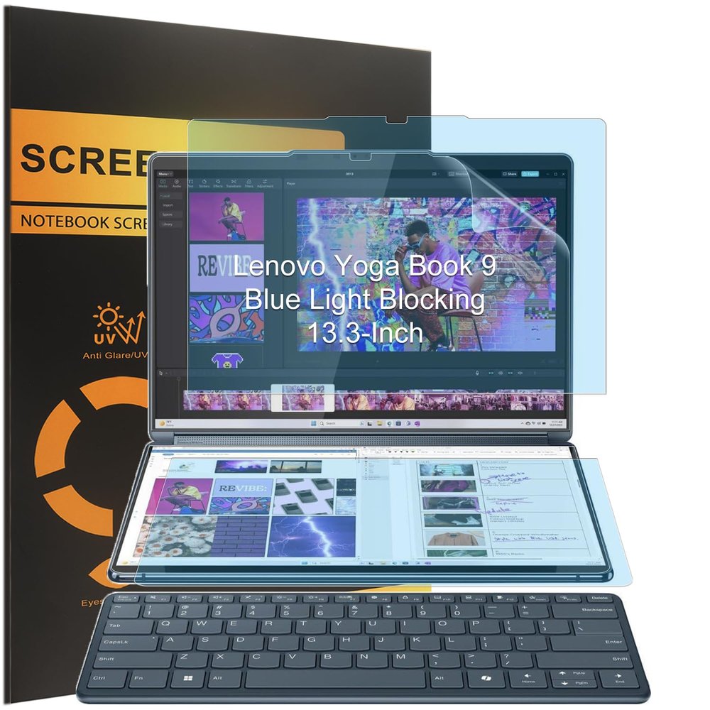 4 Pack Blocking Blue Light Screen Protector for 2024-2023 Lenovo Yoga Book 9i 2-in-1 13.3" 2.8K Dual Screen OLED Touch Laptop- Anti Blue Light Glare Shield (2 Sets - Primary and Secondary Screens)