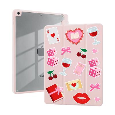 AdorableWhimsy Pink Collage Preppy Case for iPad Air 11 Inch M3 2025/M2 2024/iPad Air 5 2022/Air 4 2020 10.9" Cute Design Aesthetic Girly Trifold Stand Leather Cover Clear Back