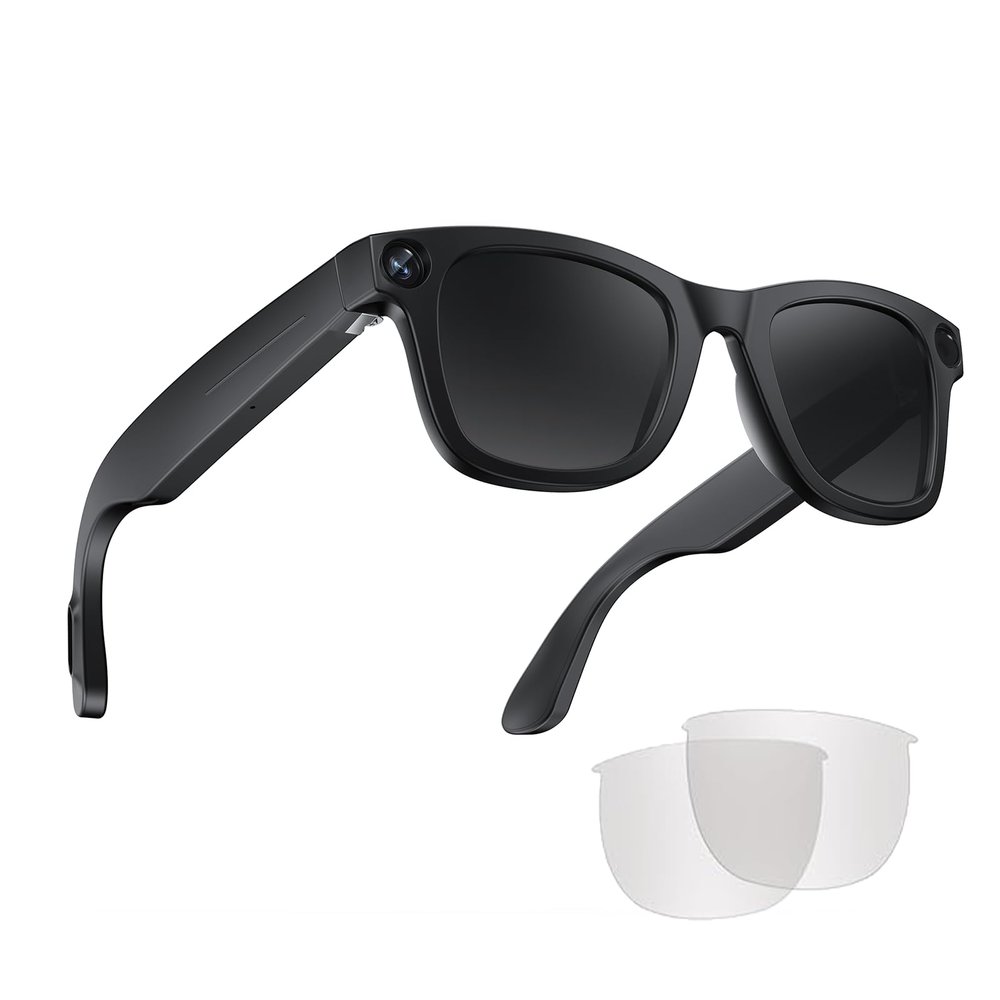 Yihou Smart Glasses Video Recording AI Glasses with 8 Megapixels Wide-Angle Camera Languages Translation Image Recognition Answer Call for Android iOS Black