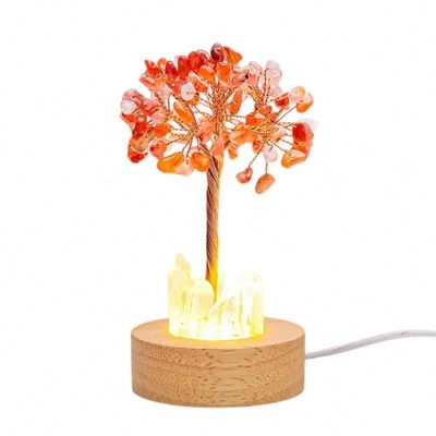 Lumisoul Natural Crystal Money Tree Night Light with Clear Quartz Point DIY Healing Lamp for Bedside and Home Dcor (Red Agate)