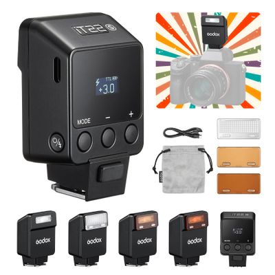 Godox iT22-S Mini TTL Black Camera Flash for Sony Camera - Upgraded from iM22, New TTL Mode & Magnetic Accessories, 52g Weight, 700+ Flashes, 1.5s Recycling, USB-C Charging