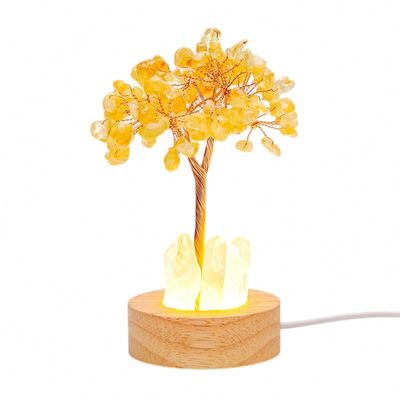 Lumisoul Natural Crystal Money Tree Night Light with Clear Quartz Point DIY Healing Lamp for Bedside and Home Dcor (Citrine)