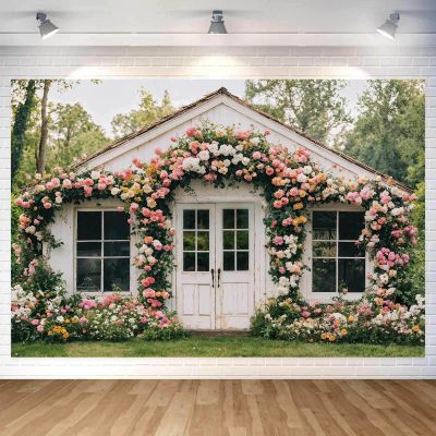 10X6ft Flower Backdrop Floral Retro House Photography Backdrops Rustic Garden Style Decoration Wedding Portrait Background Studio Photo Booth Props