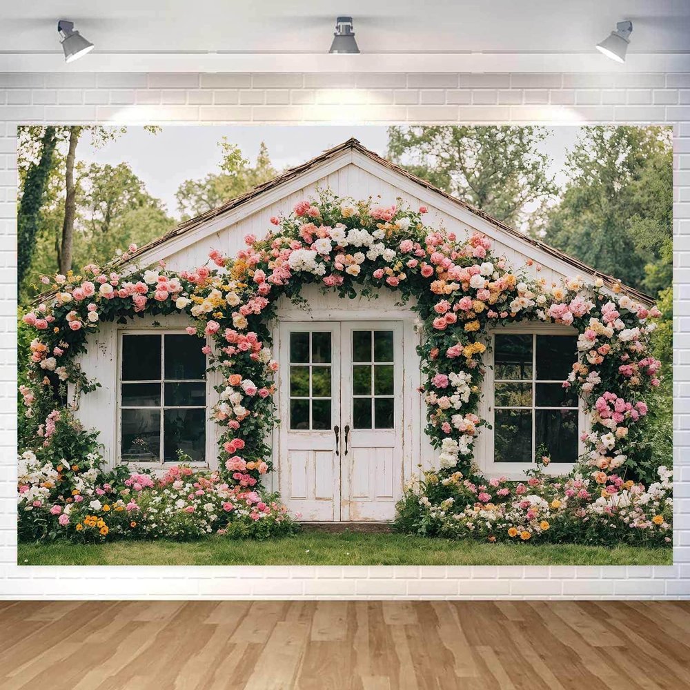 10X6ft Flower Backdrop Floral Retro House Photography Backdrops Rustic Garden Style Decoration Wedding Portrait Background Studio Photo Booth Props