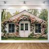 10X6ft Flower Backdrop Floral Retro House Photography Backdrops Rustic Garden Style Decoration Wedding Portrait Background Studio Photo Booth Props view 1