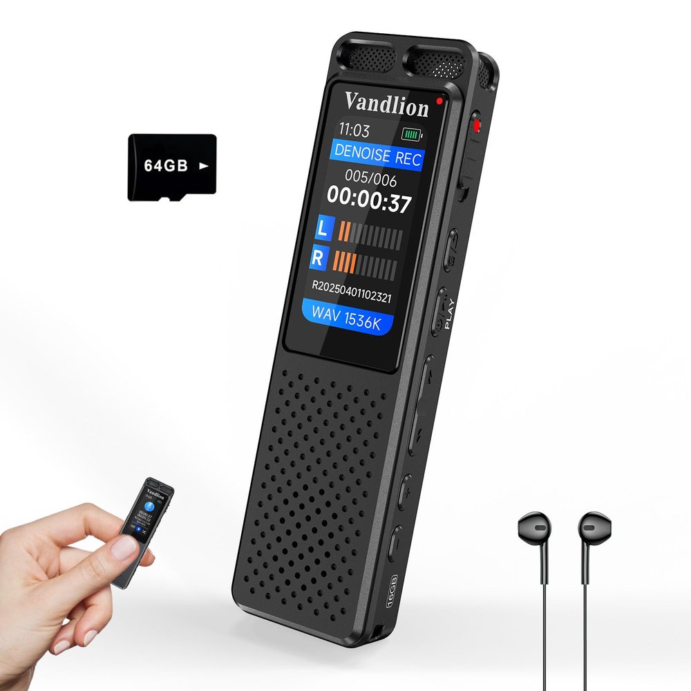 80GB Voice Activated Recorder with Playback, Vandlion 1536Kbps HD Digital Recording Device (70Hrs Recording Time) with Noise Reduction, Password for Lectures Meetings Interviews Classes