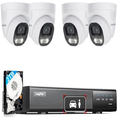 LongPlus 12MP 8CH Home Security Camera System, 4Pcs Wired PoE IP Cameras System Outdoor with Person/Vehicle Detection, 12MP 8CH NVR with 2TB HDD for 24-7 Recording, LP12ME84D1