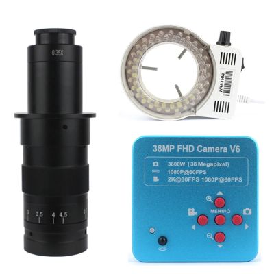 38MP 2K HDMI UBS Industry Video Microscope Camera 130X/180X/300X C-Mount Lens 56 LED Light