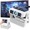 XBJ [Built-in Apps/Touch Screen] A5pro Portable Projector with WiFi and Bluetooth, Support 4K, Outdoor Smart Projector with 180 Stand, Auto Focus, Mini Movie Proyector for Bedroom/Home (White) view 1