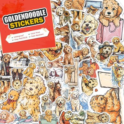 100 PCS Goldendoodle Stickers Pack Waterproof Dog Decals for Water Bottles, Laptops, Phones, Notebook, Cars Cool Vibrant Graphics for Golden Doodle Enthusiast