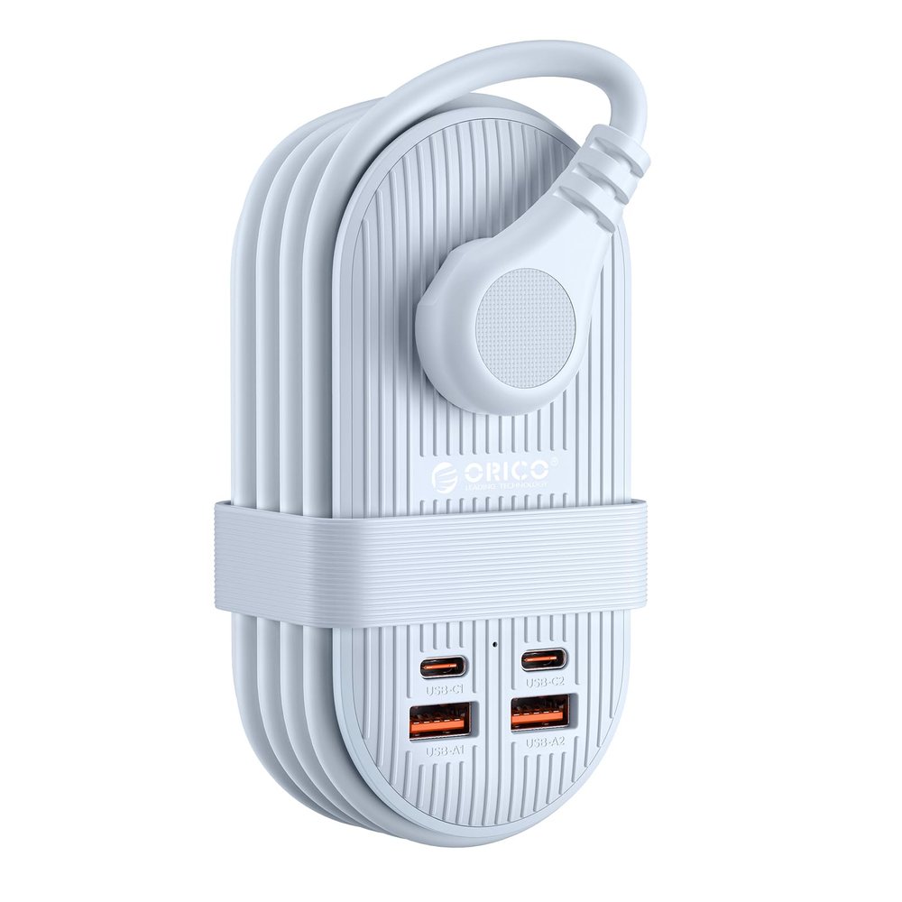 ORICO 65W USB Travel Power Strip, 7 in 1 Charging Station with 3AC, 2 USB-A, 2 USB-C, Flat Plug and 4ft Thin Extension Cord, Fast Charger for MacBook, iPad, iPhone 17/16/15 - TK65