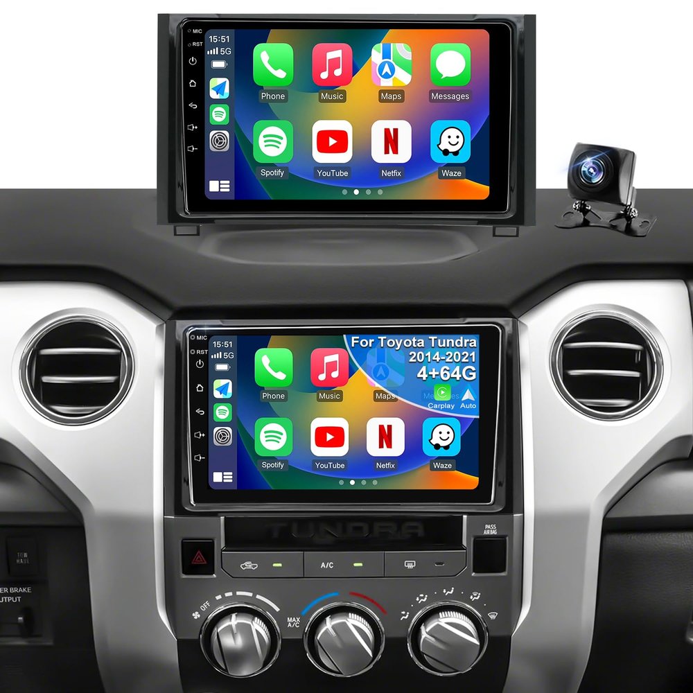4G+64G Upgrade Android Car Radio for Toyota Tundra 2014-2021, Car Audio HD 9inch Touchscreen Setero Head Unit Wireless Carplay Android Auto GPS Navigation SWC DSP Bluetooth Backup Camera 5GWiFi FM