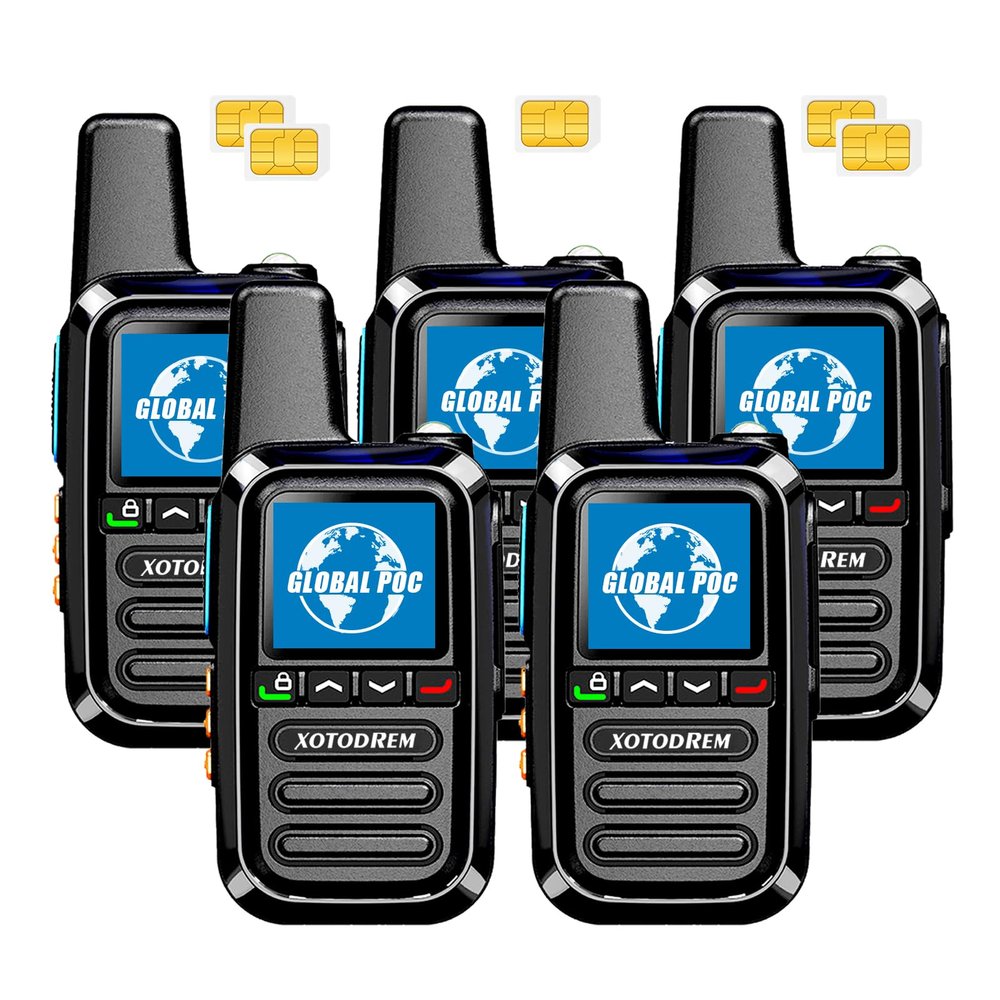 Global Lifetime Free Walkie Talkies Unlimited Range 4G LTE PoC(Push-to-Talk Over Cellular) Radios Nationwide PTT Two Way Radios Long Distance for Family, Logistics, Company 5pcs with sim Card