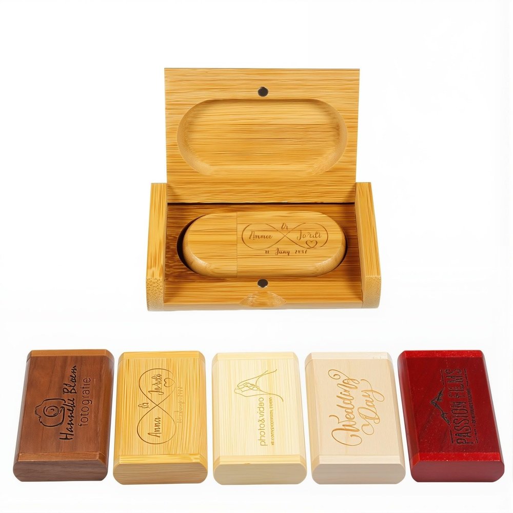 Custom Wooden USB Flash Drive, Personalized Engraved Wood USB Stick, Customized Memory Sticks for Business Gifts, Corporate Events, Promotional Giveaways, with Optional Wooden Gift Box (100,4 GB)