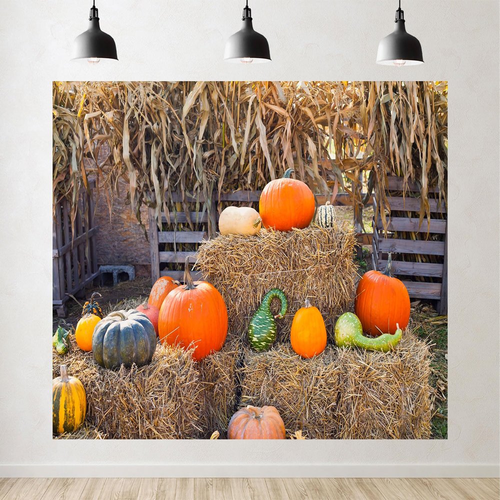 10x6.5ft Fall Pumpkin Backdrop Autumn Harvest Ripe Pumpkins Patch Marrows with Rick Background for Thanksgiving Day Baby Shower Birthday Party Decoration Photo Booth Props Fabric