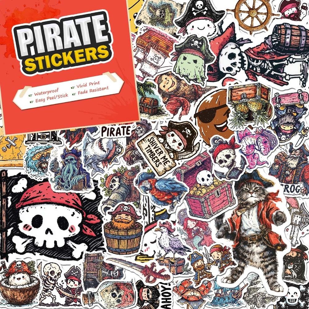 100 PCS Pirate Stickers Pack  Waterproof Vinyl Decals for Water Bottles, Laptops, Phones, Notebook, Cars  Cool Vibrant Graphics for Pirate Enthusiast