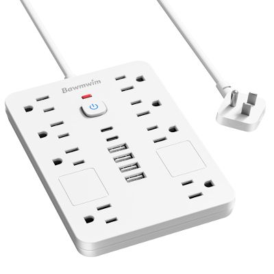 Bawmwim Surge Protector Power Strip - 8 Outlets(1850W/15A) with 6 USB Ports2 USB C, 6FT Flat Plug Extension Cord, Wall Mount Multi Plug Outlet Extender, ETL Listed for Home, Dorm Room, White