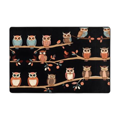 Cute Brown Cartoon Owls Print Carpet 72x48in Bedroom Rug Non-Slip Area Rugs for Living Room