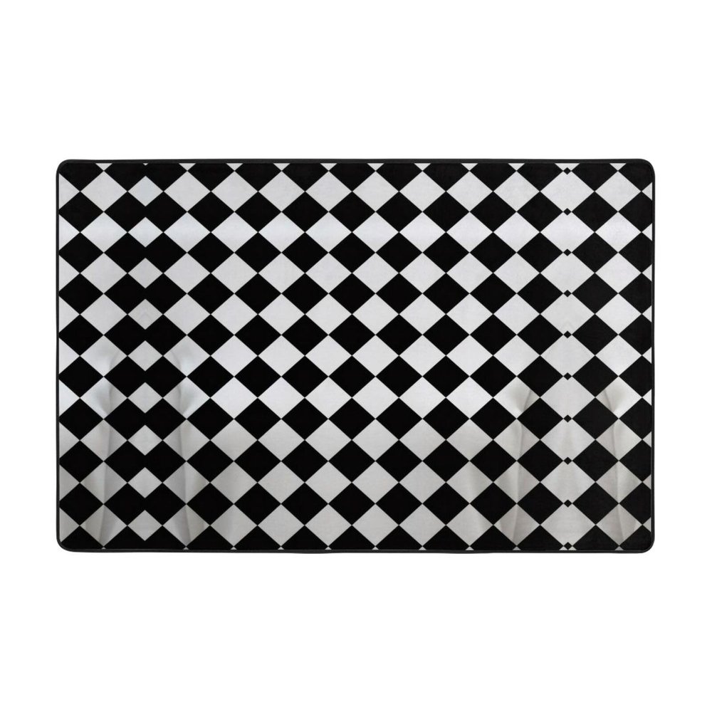 Black and White Checkered Print Carpet 72x48in Bedroom Rug Non-Slip Area Rugs for Living Room