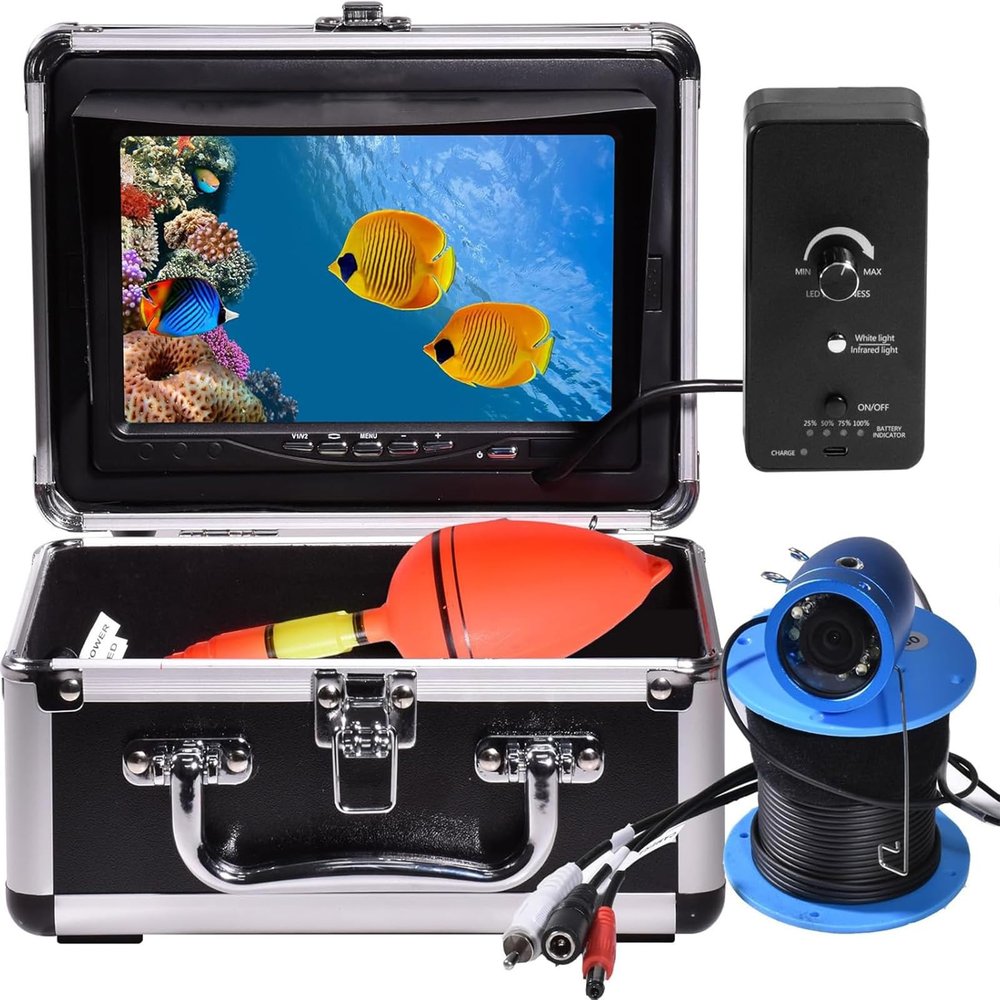 1200TVL HD Underwater Ice Fishing Camera with 7inch Monitor,100ft/30M Cable,10000mAh Fish Finder with 24pcs LED Lights,12pcs Infrared Night Vison,12pcs White Lights,Aluminium Case for Lake,Fish Boat