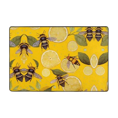 Yellow Lemon and Bee Print Carpet 72x48in Bedroom Rug Non-Slip Area Rugs for Living Room