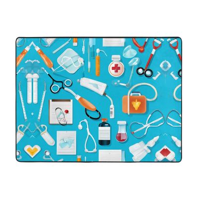 Cartoon Medicine Pattern Print Carpet 63x48in Bedroom Rug Non-Slip Area Rugs for Living Room