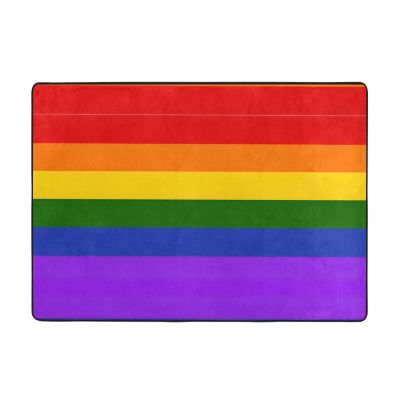 Rainbow Flag Print Carpet 80x58in Bedroom Rug Non-Slip Area Rugs for Living Room