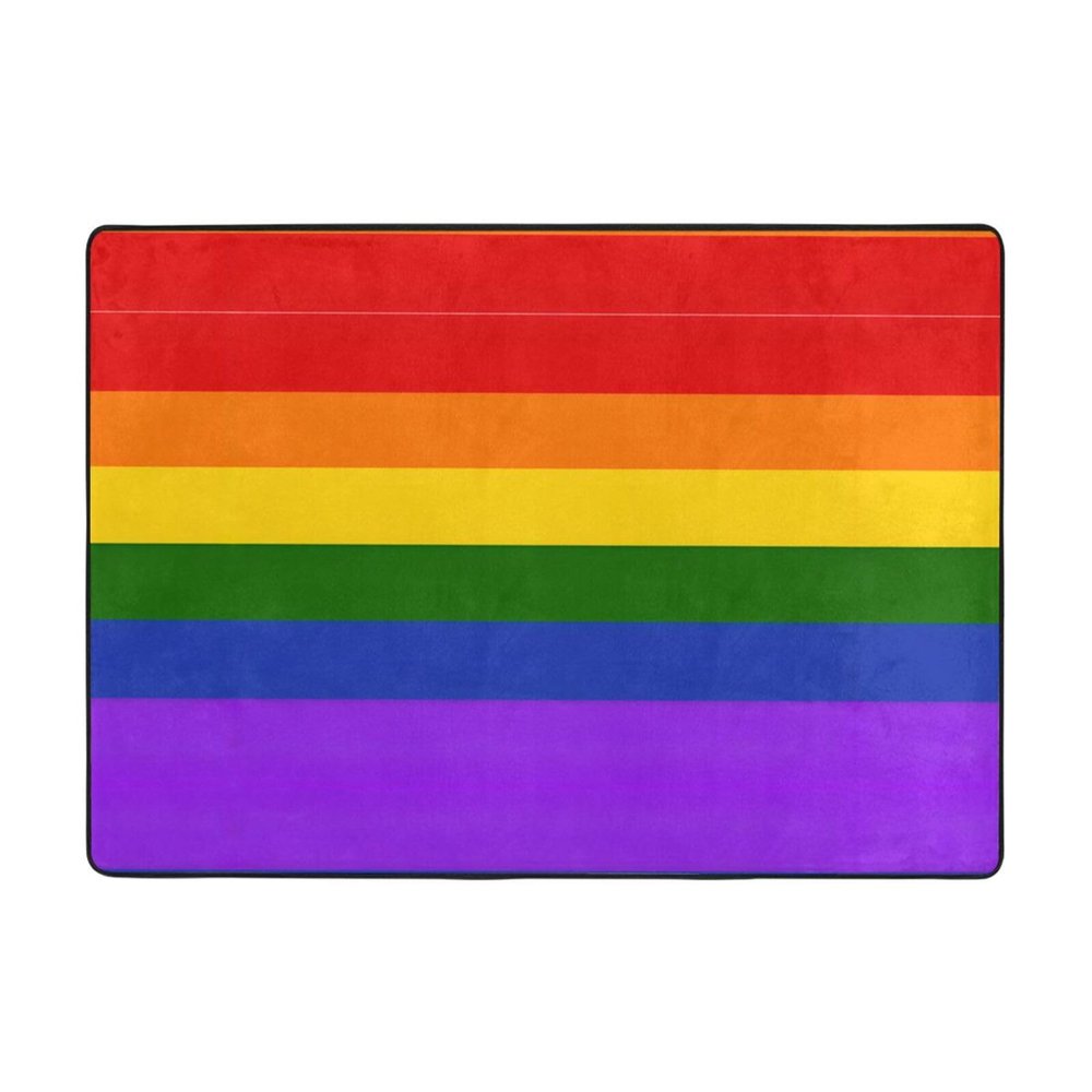 Rainbow Flag Print Carpet 80x58in Bedroom Rug Non-Slip Area Rugs for Living Room