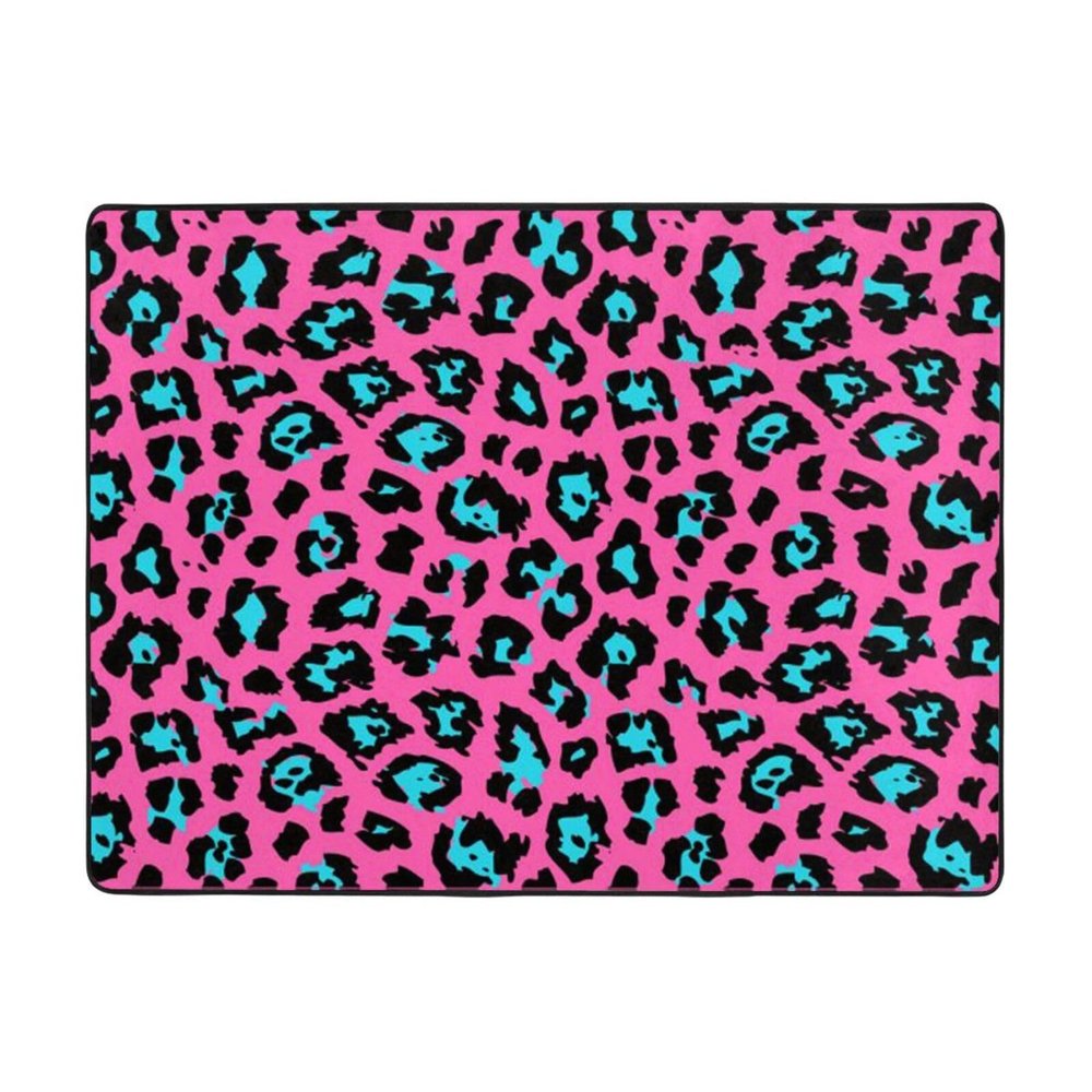 Cute Turquoise Leopard Print Carpet 63x48in Bedroom Rug Non-Slip Area Rugs for Living Room