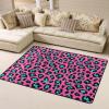Cute Turquoise Leopard Print Carpet 63x48in Bedroom Rug Non-Slip Area Rugs for Living Room view 2