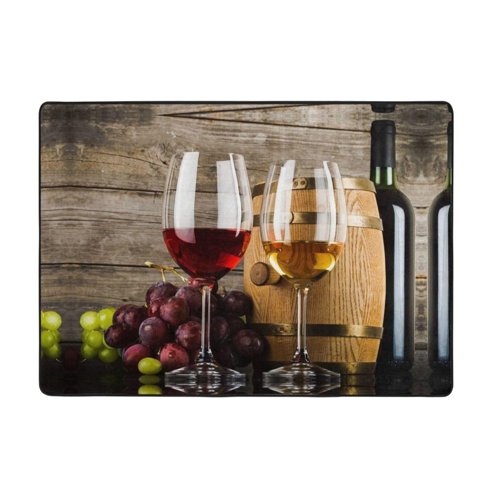 Art Red Wine Galsses & Grapes Print Carpet 80x58in Bedroom Rug Non-Slip Area Rugs for Living Room