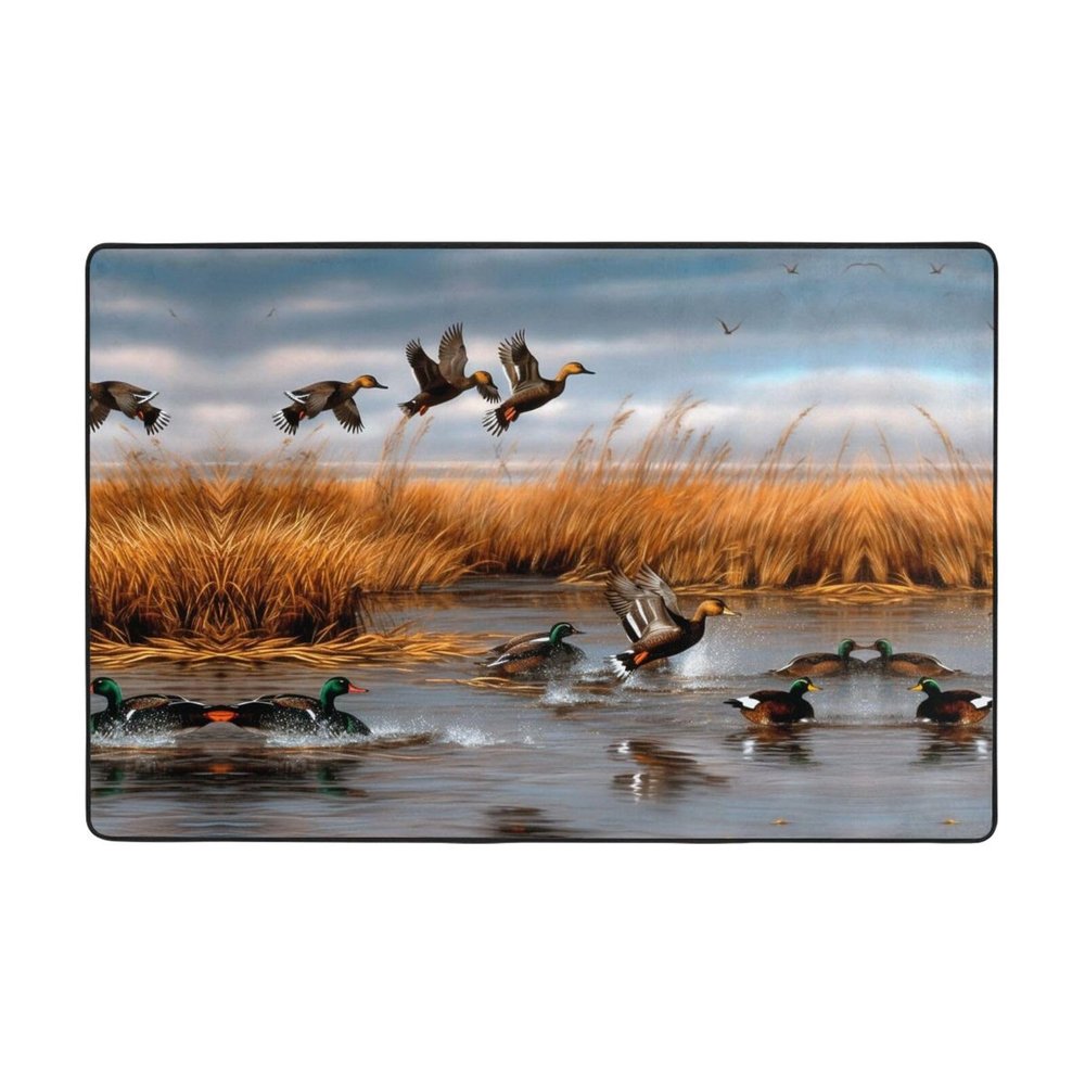 Hunting Flying Wild Duck 2 Print Carpet 72x48in Bedroom Rug Non-Slip Area Rugs for Living Room