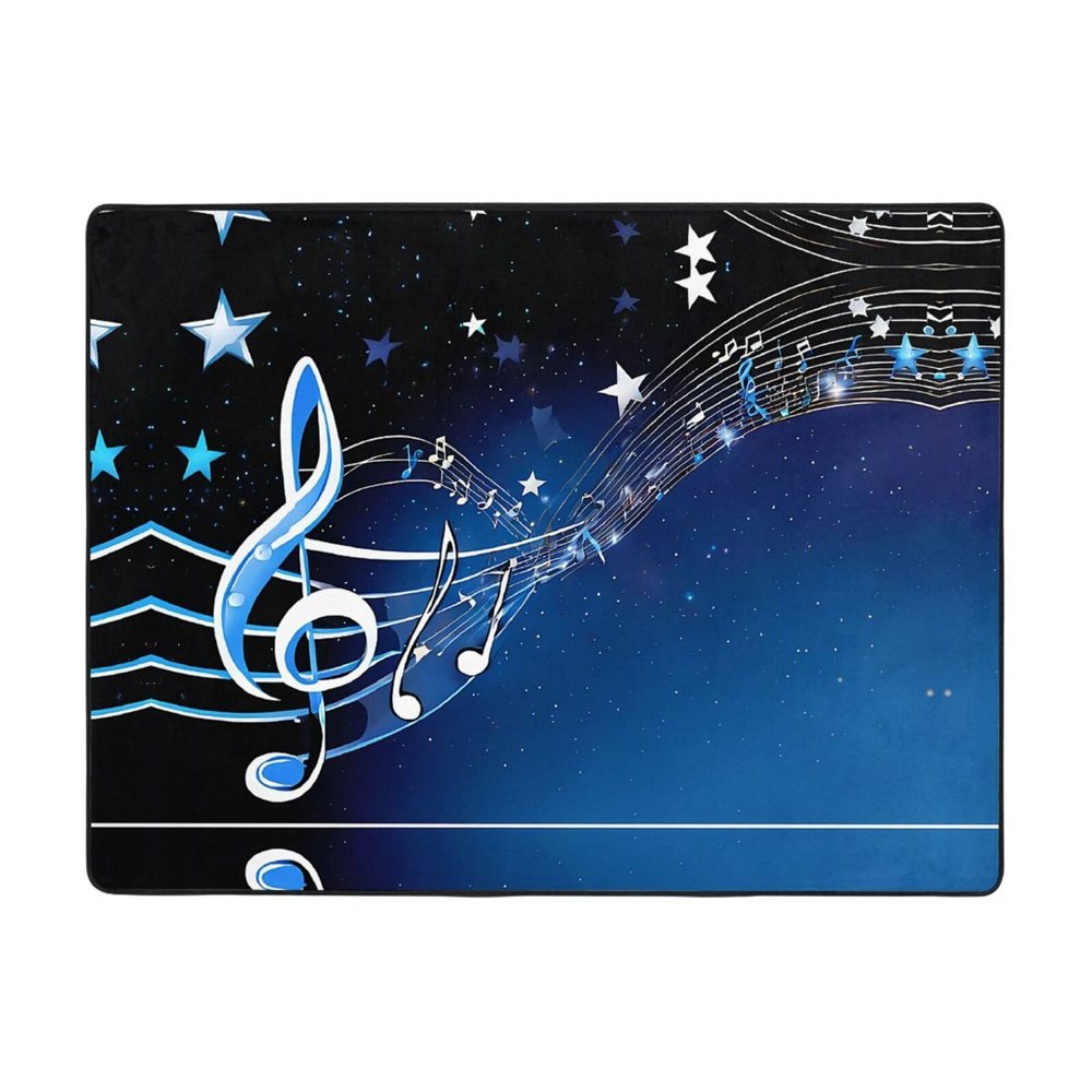 Blue Music Print Carpet 63x48in Bedroom Rug Non-Slip Area Rugs for Living Room