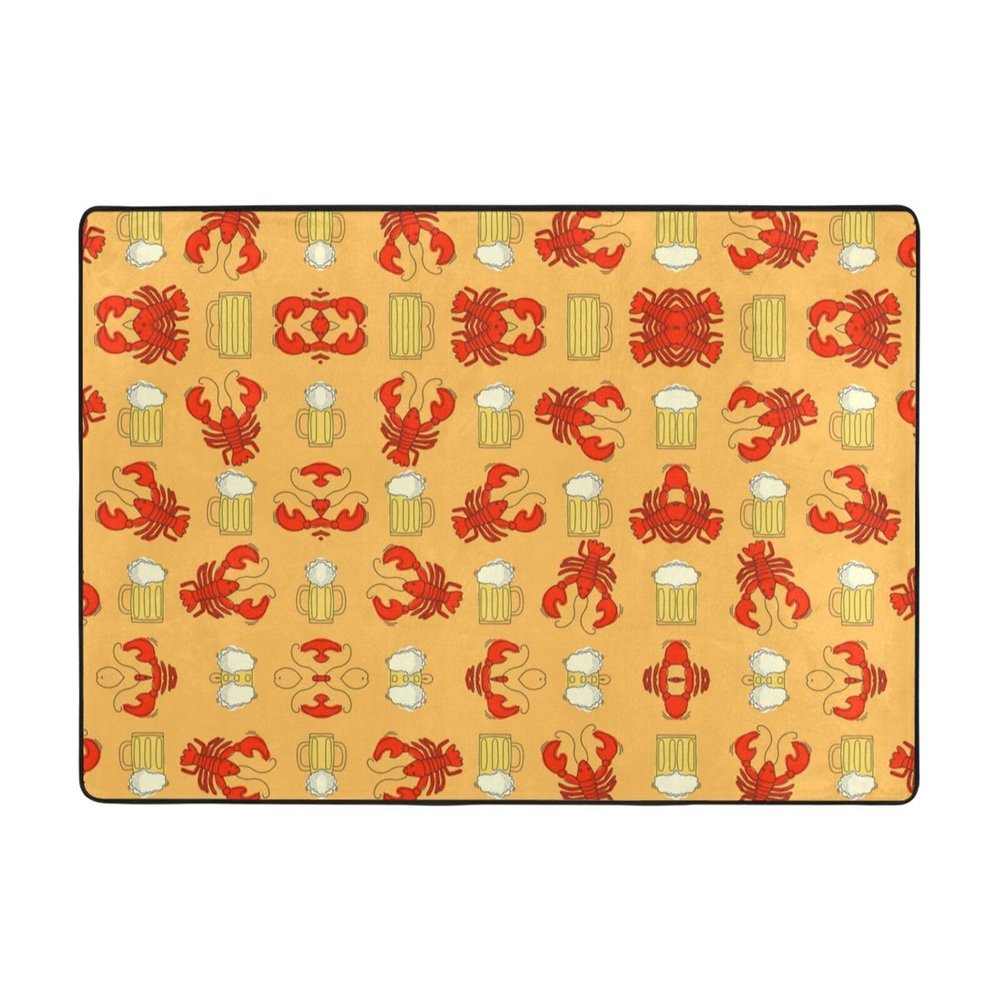 Beer and Crawfish Pattern Print Carpet 80x58in Bedroom Rug Non-Slip Area Rugs for Living Room