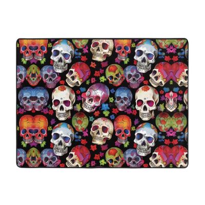 Skulls Print Carpet 63x48in Bedroom Rug Non-Slip Area Rugs for Living Room
