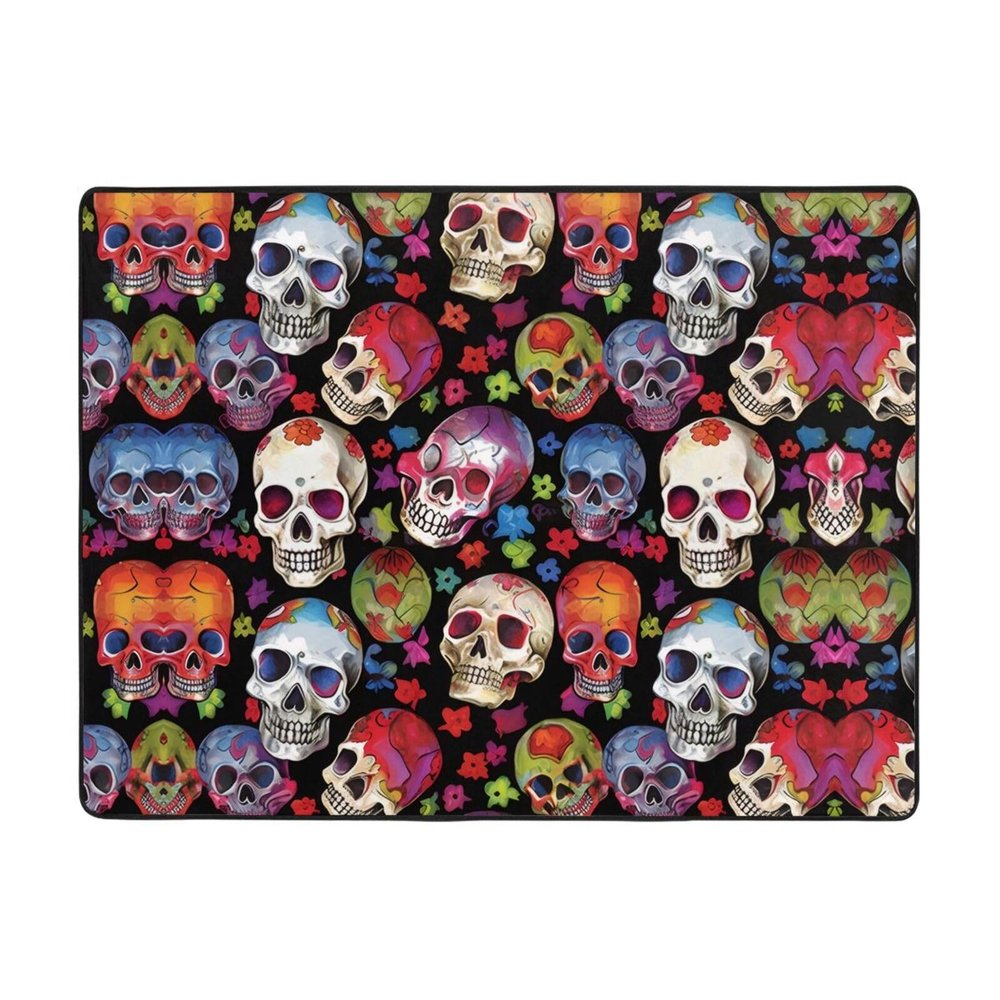 Skulls Print Carpet 63x48in Bedroom Rug Non-Slip Area Rugs for Living Room