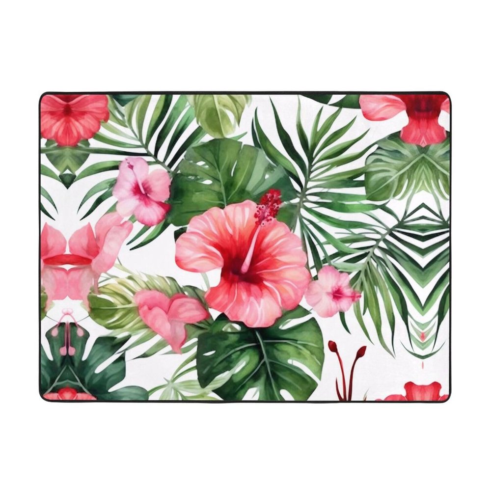 Hibiscus Flower Print Carpet 63x48in Bedroom Rug Non-Slip Area Rugs for Living Room