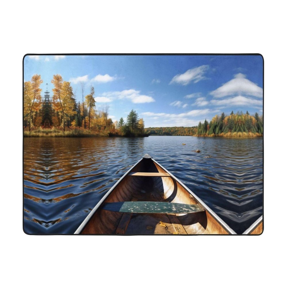 Canoe On Lake Print Carpet 63x48in Bedroom Rug Non-Slip Area Rugs for Living Room