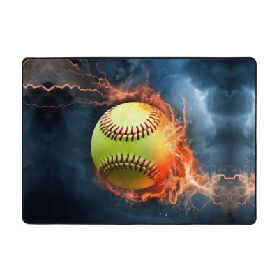 Orange Softball Baseball On Fire and Water Print Carpet 80x58in Bedroom Rug Non-Slip Area Rugs for Living Room