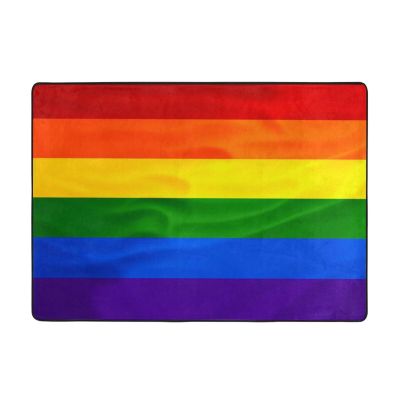 Rainbow Flag Print Carpet 80x58in Bedroom Rug Non-Slip Area Rugs for Living Room