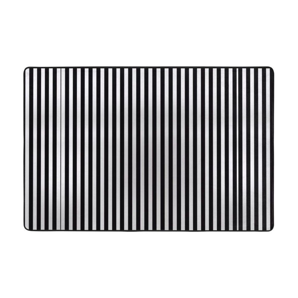 Black & White Stripe Print Carpet 72x48in Bedroom Rug Non-Slip Area Rugs for Living Room