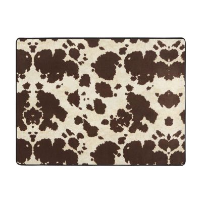 Brown Cowhide Print Carpet 63x48in Bedroom Rug Non-Slip Area Rugs for Living Room