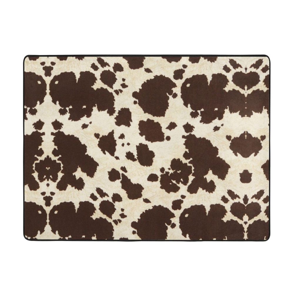 Brown Cowhide Print Carpet 63x48in Bedroom Rug Non-Slip Area Rugs for Living Room
