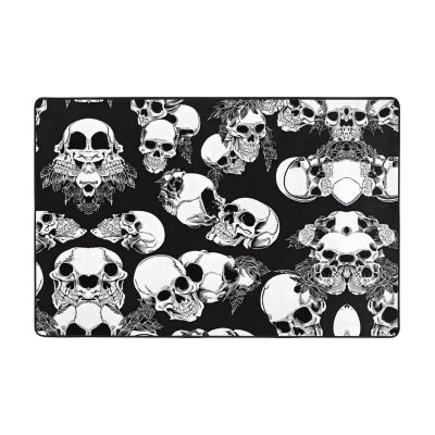 Black Skull Print Carpet 72x48in Bedroom Rug Non-Slip Area Rugs for Living Room