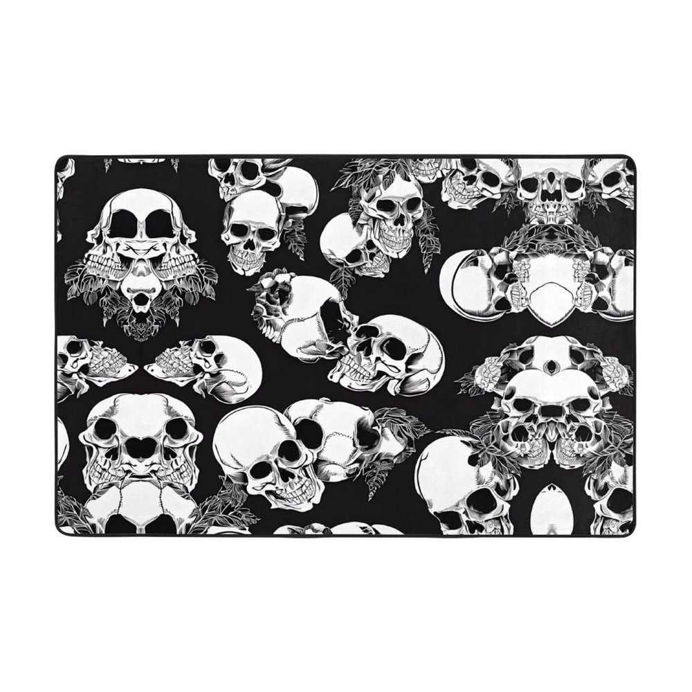 Black Skull Print Carpet 72x48in Bedroom Rug Non-Slip Area Rugs for Living Room