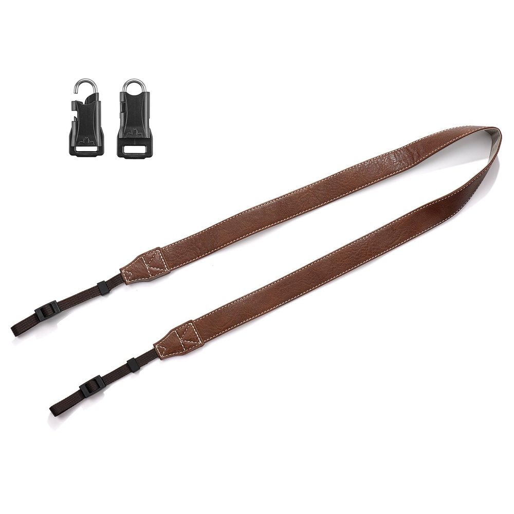 CZSLPE camera shoulder strap, safety tether camera neck strap, micro single PU leather shoulder strap, suitable for various cameras. (Brown)